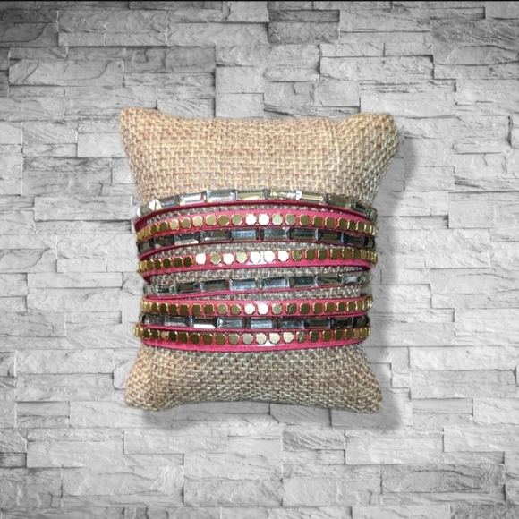 Charming Charlie Jewelry - NEW Pink, Gold & Silver Double Wrap Bracelet - Rhinestones, Crystals & Studs!